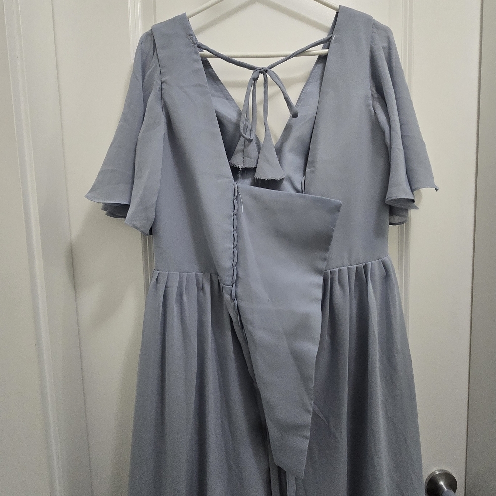 Dusty Blue Dress bridesmaid - with slit and pockets! - Picture 6 of 9